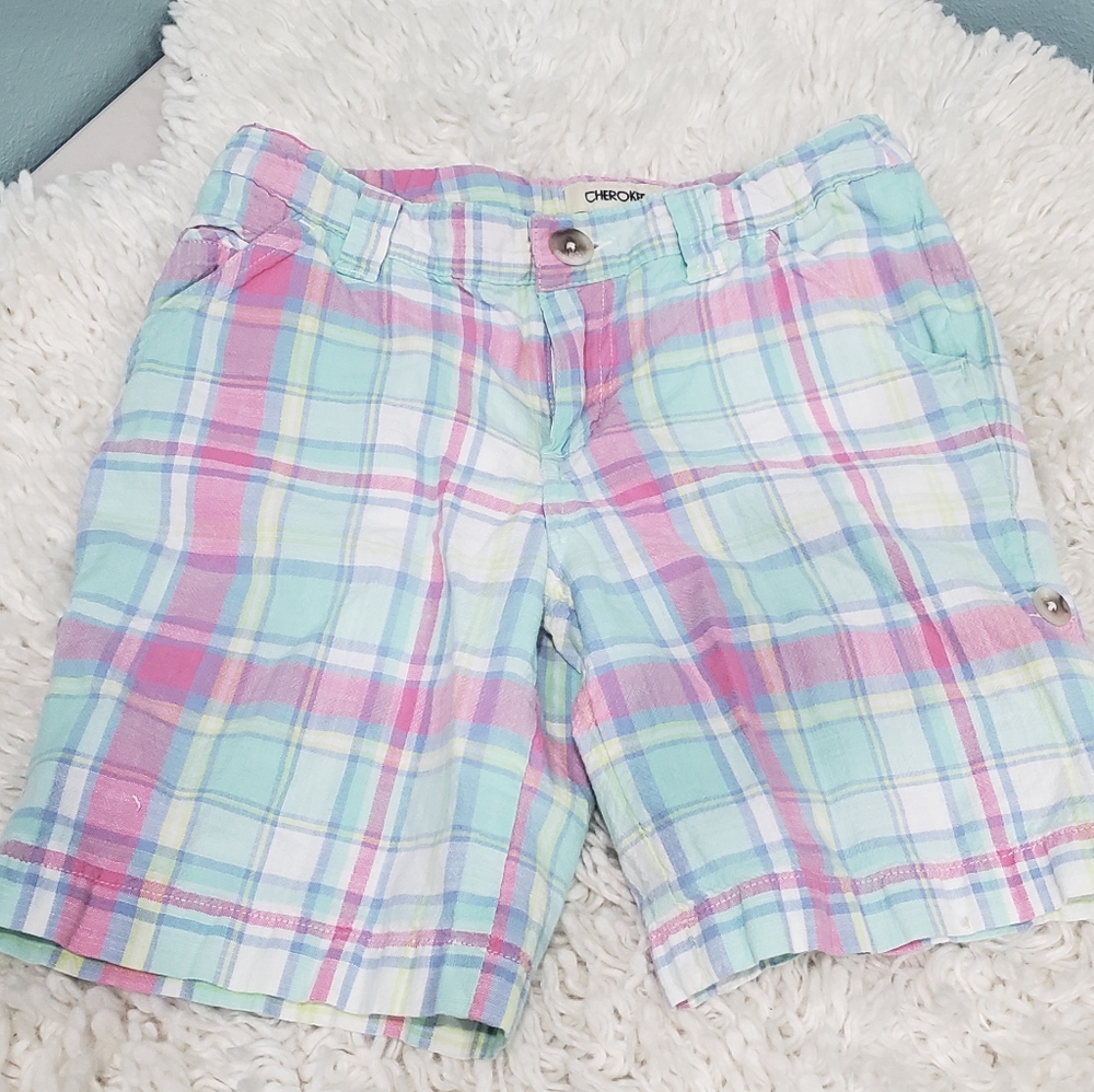 Girls Plaid Bermuda Shorts, Size 10-12